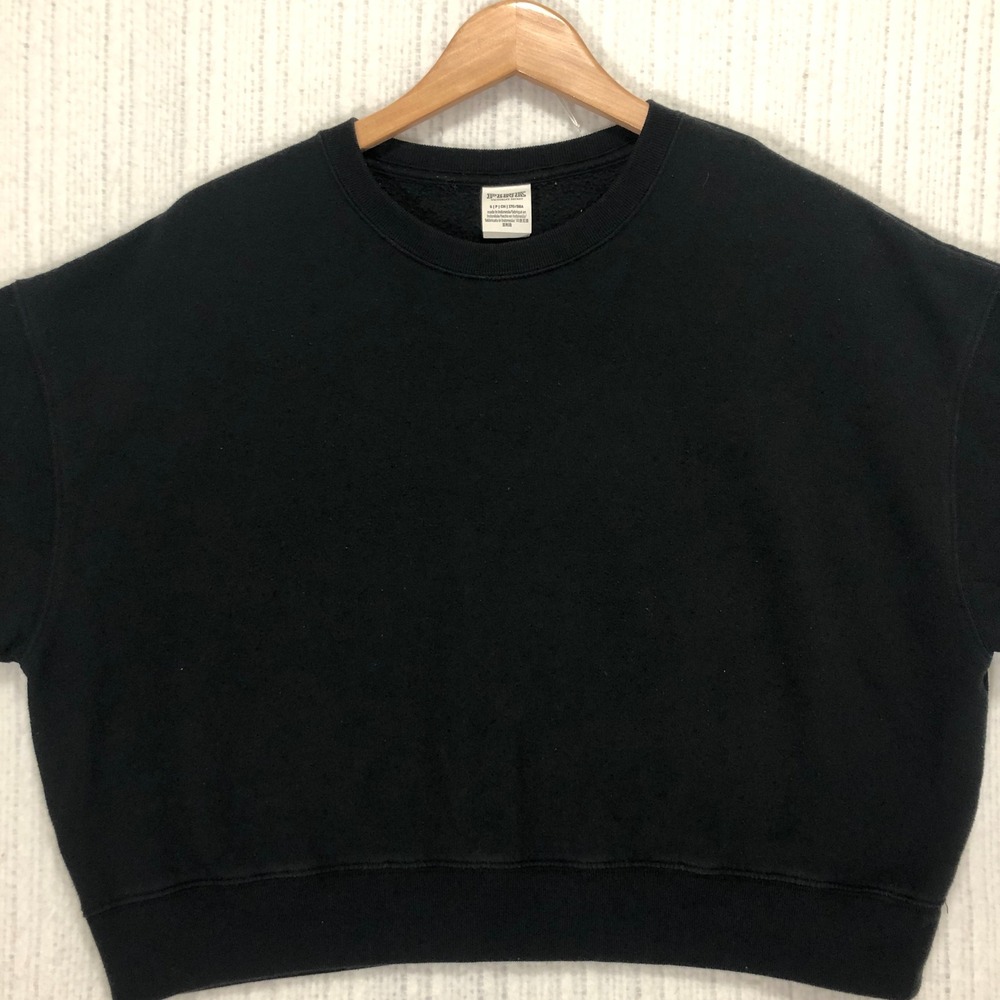 PINK by Victoria's Secret‎ Black Cropped Sweatshirt Short Sleeve Size S